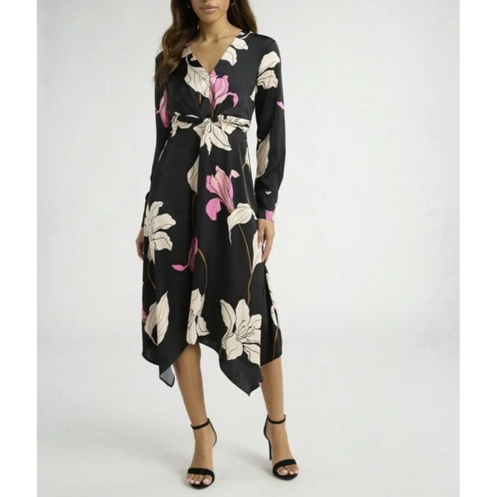 Sofia Vergara  Women's Twist Front Dress Midi Length floral Long sleeve XS 0-2